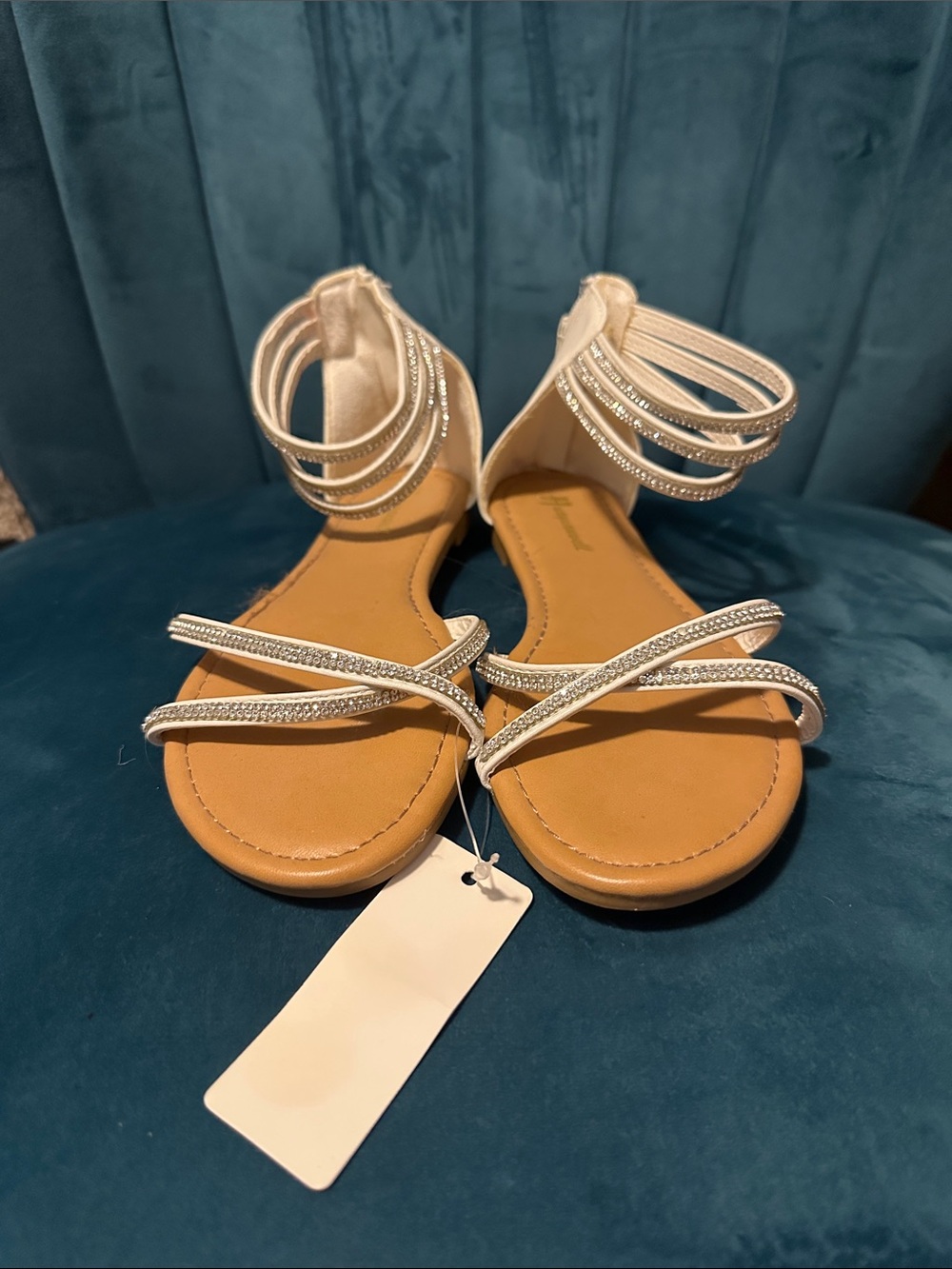 Strappy Crystal Ankle-Wrap Sandals in Ivory